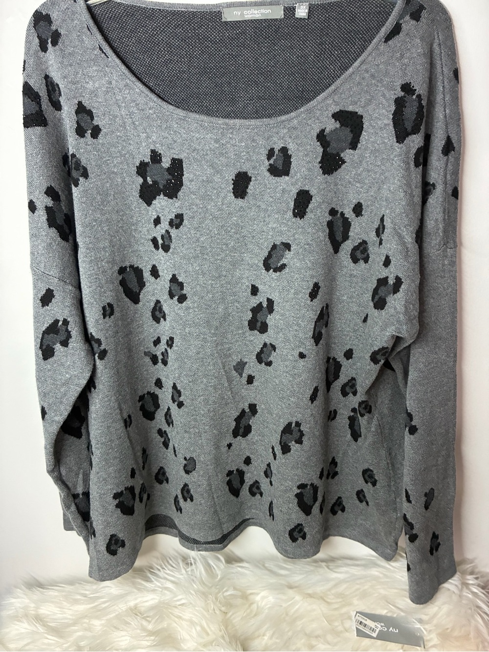 NY Collection Charcoal Crewneck Knit Top